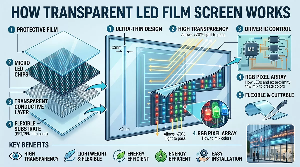 How Transparent LED Film Screen Works:Complete Guide